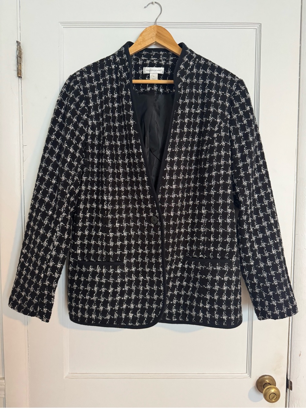 Christopher & Banks Black & White Textured Knit Houndstooth Blazer/Jacket XL